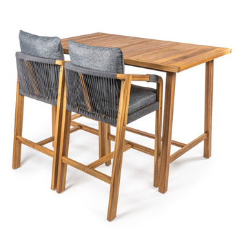 Porto Modern Coastal 3-Piece Acacia Wood Outdoor Bar Set with Cushions - JONATHAN Y